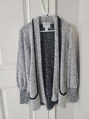 Cozy Open-Front Black & White Cardigan Sweater